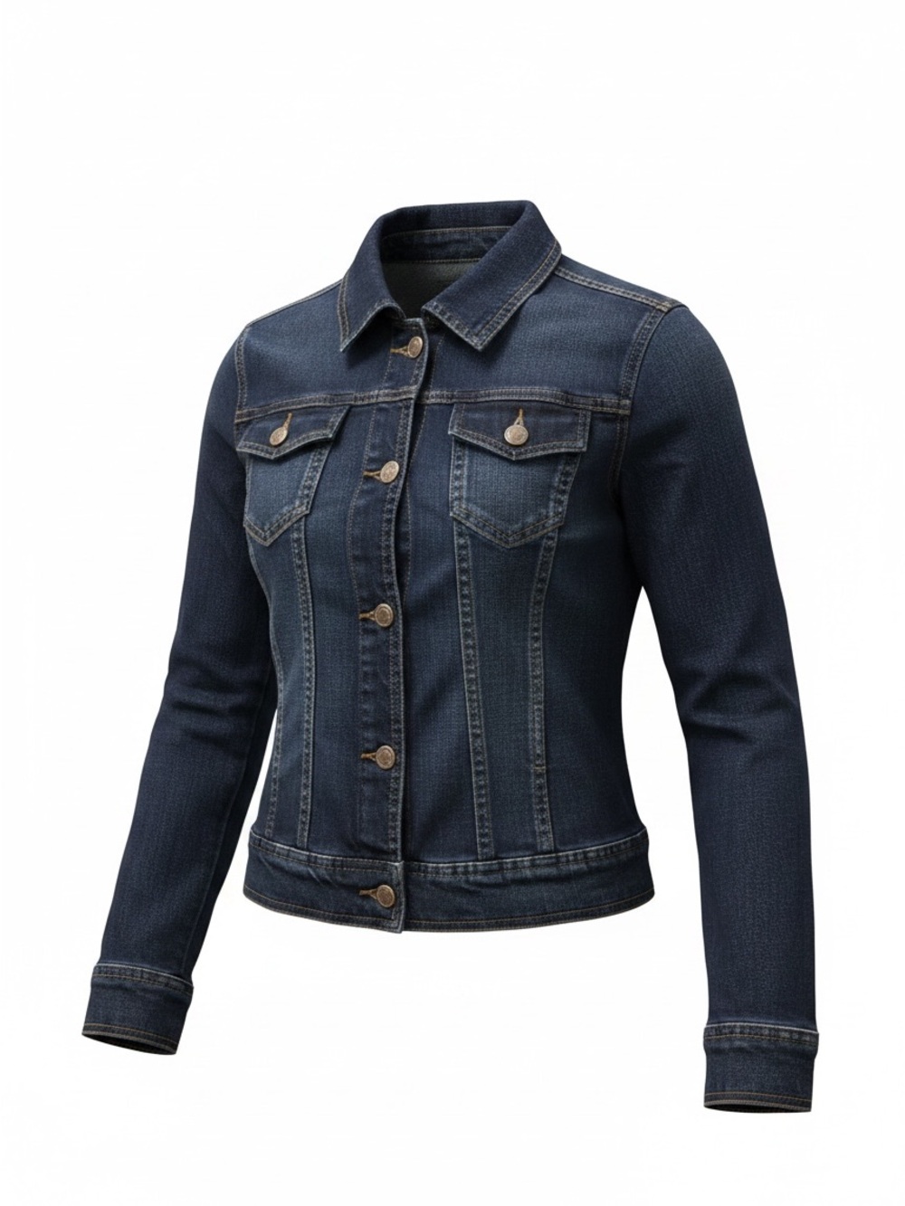 OBR Women's Dark Blue Denim Jacket with Button Front collegiate fall flannel EUC